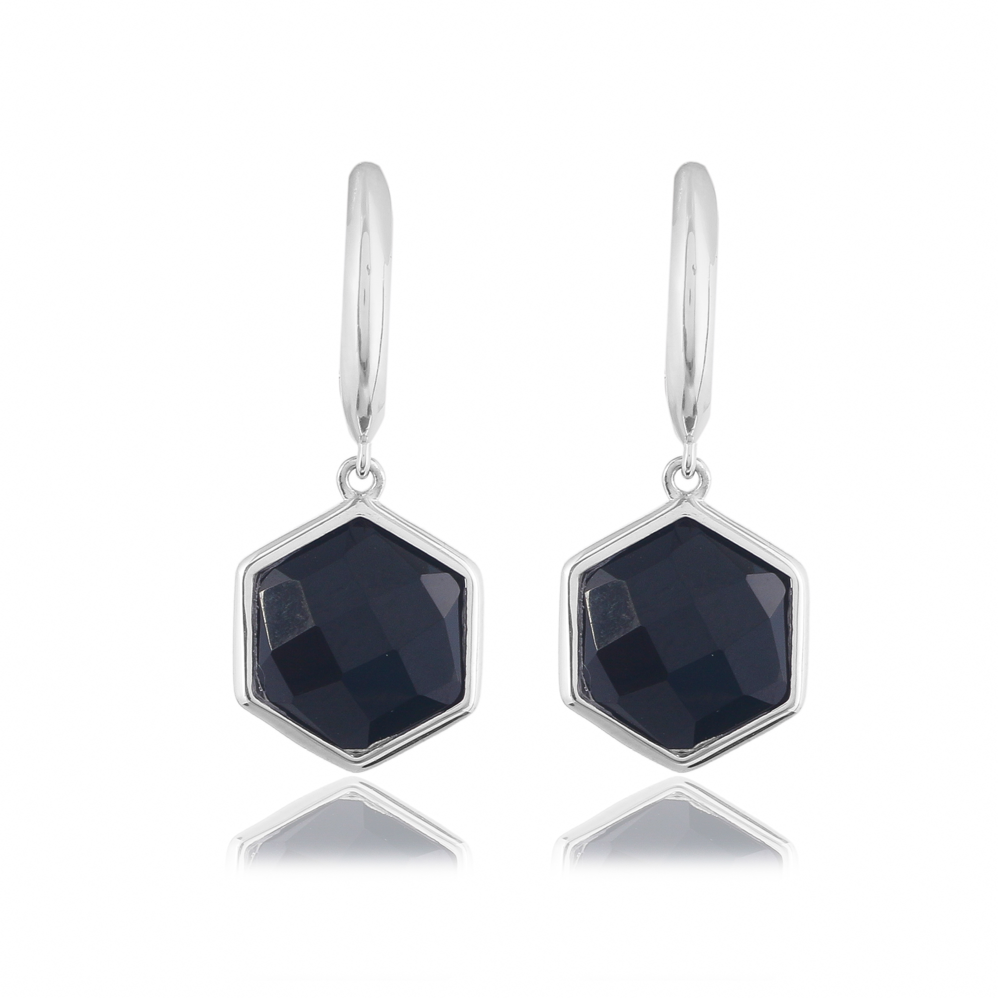 Silver earings in black onyx Caelia