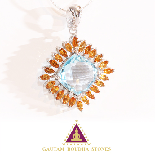 Pendentif en argent 925. Citrine et calcédoine. Hauteur 3,5cm Pendentif en argent 925. Citrine et calcédoine. Hauteur 3,5cm