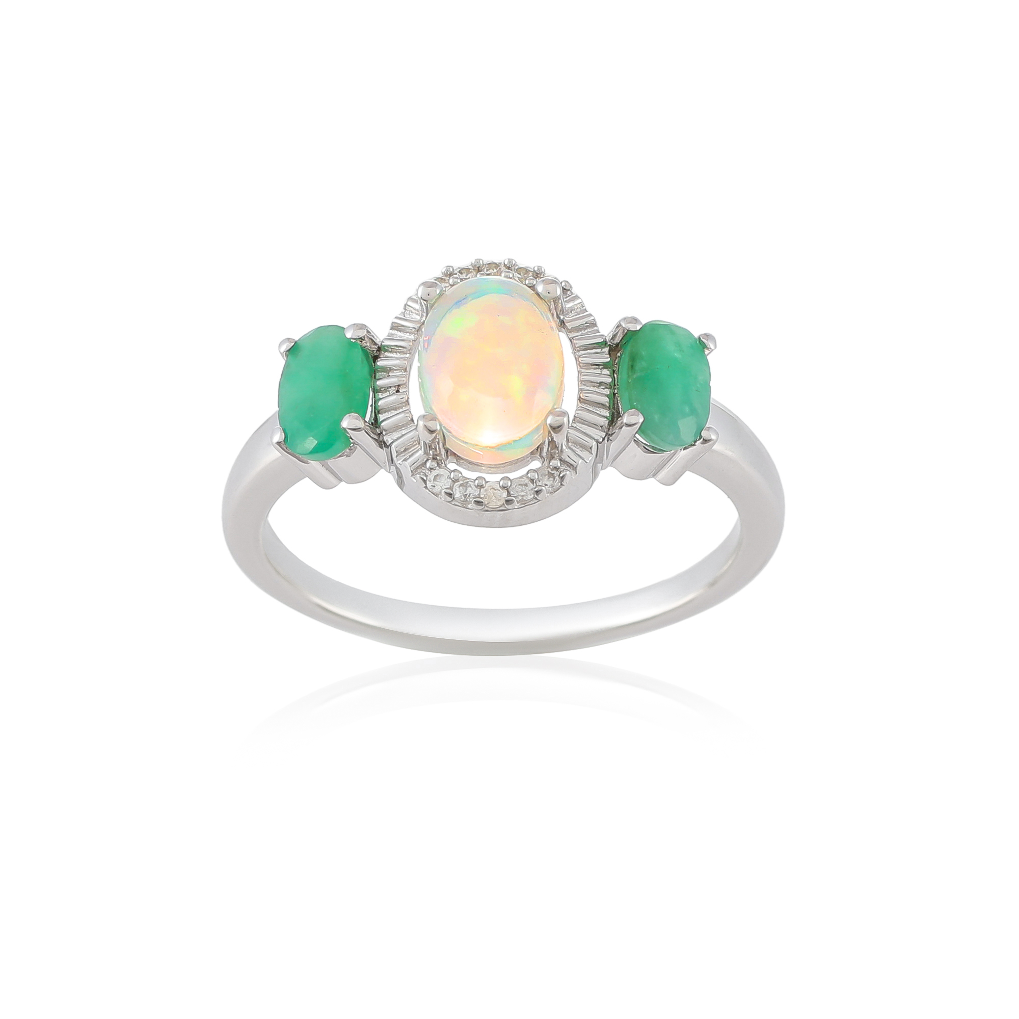 Bague argent, Opale, Emeraude, Zircon Naturel Ton' Ciel