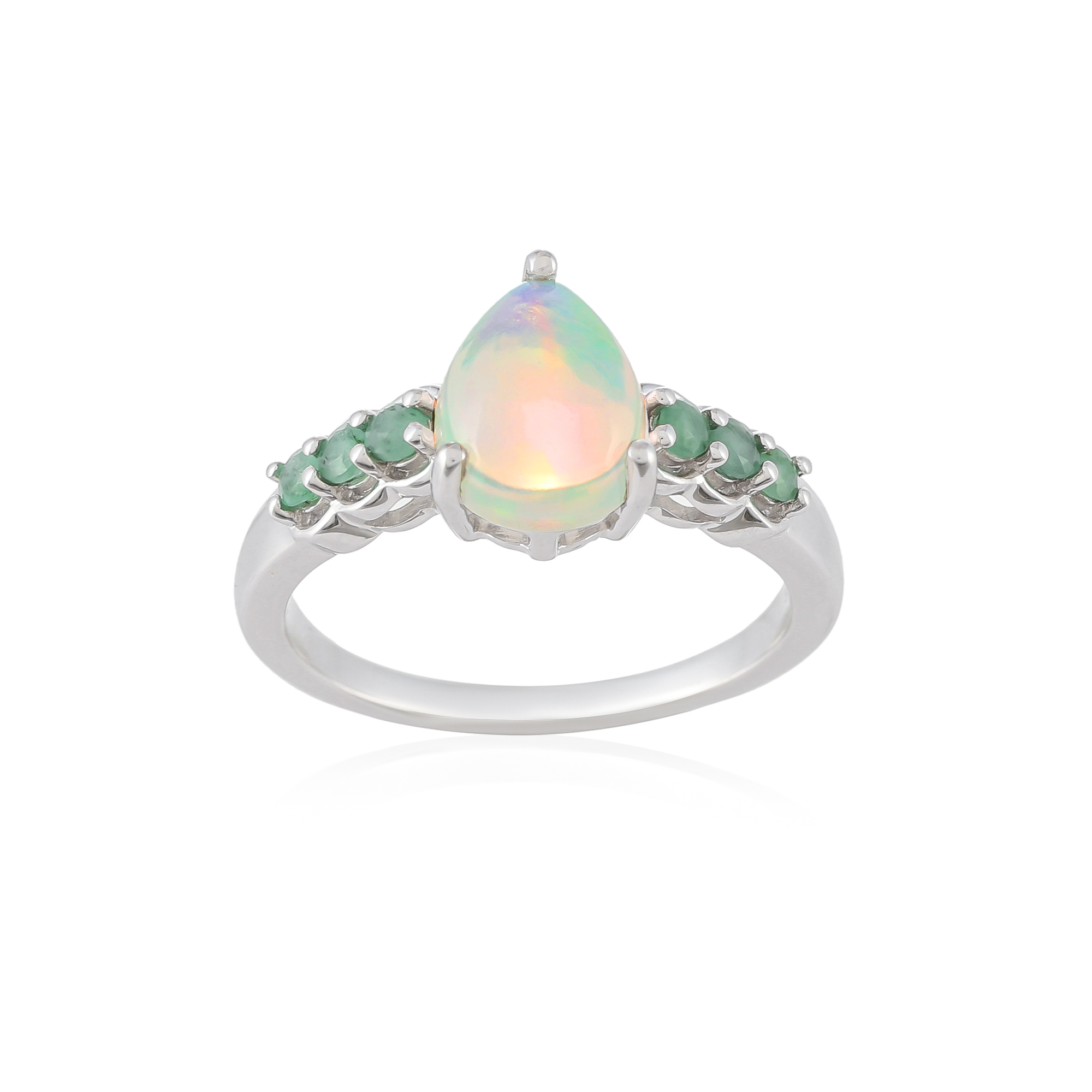 Bague en argent, Opale, Emeraude Ton'Ciel
