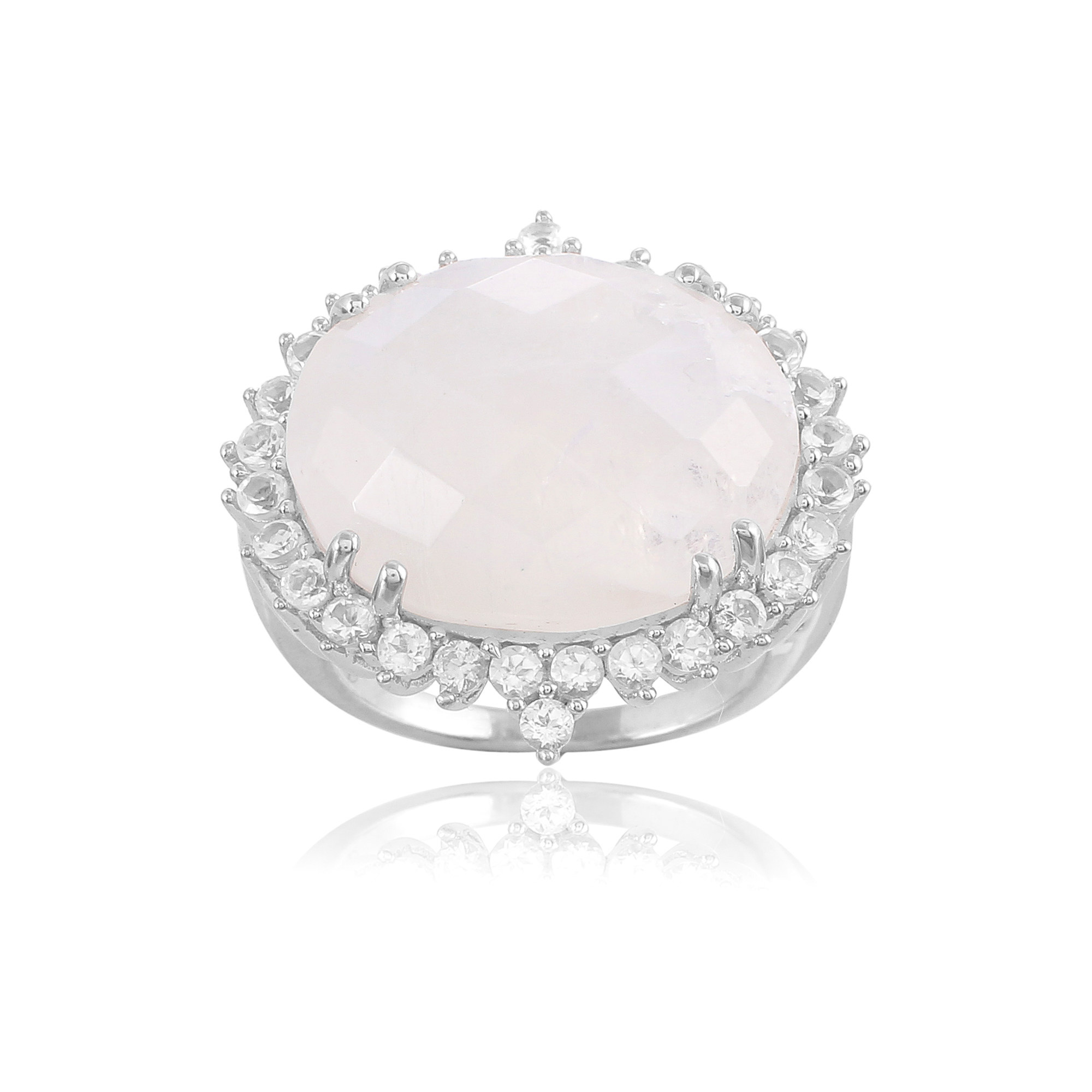 Bague en argent, pierre de lune et topaze blanche Christelle