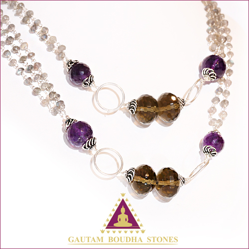 Collier en argent 925. Améthyste, quartz fumé et labradorite. Tour de cou 100cm Collier en argent 925. Améthyste, quartz fumé et labradorite. Tour de cou 100cm