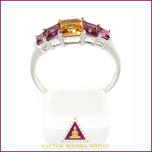 Bague en argent 925, citirne et rhodolites Bague en argent 925, citirne et rhodolites