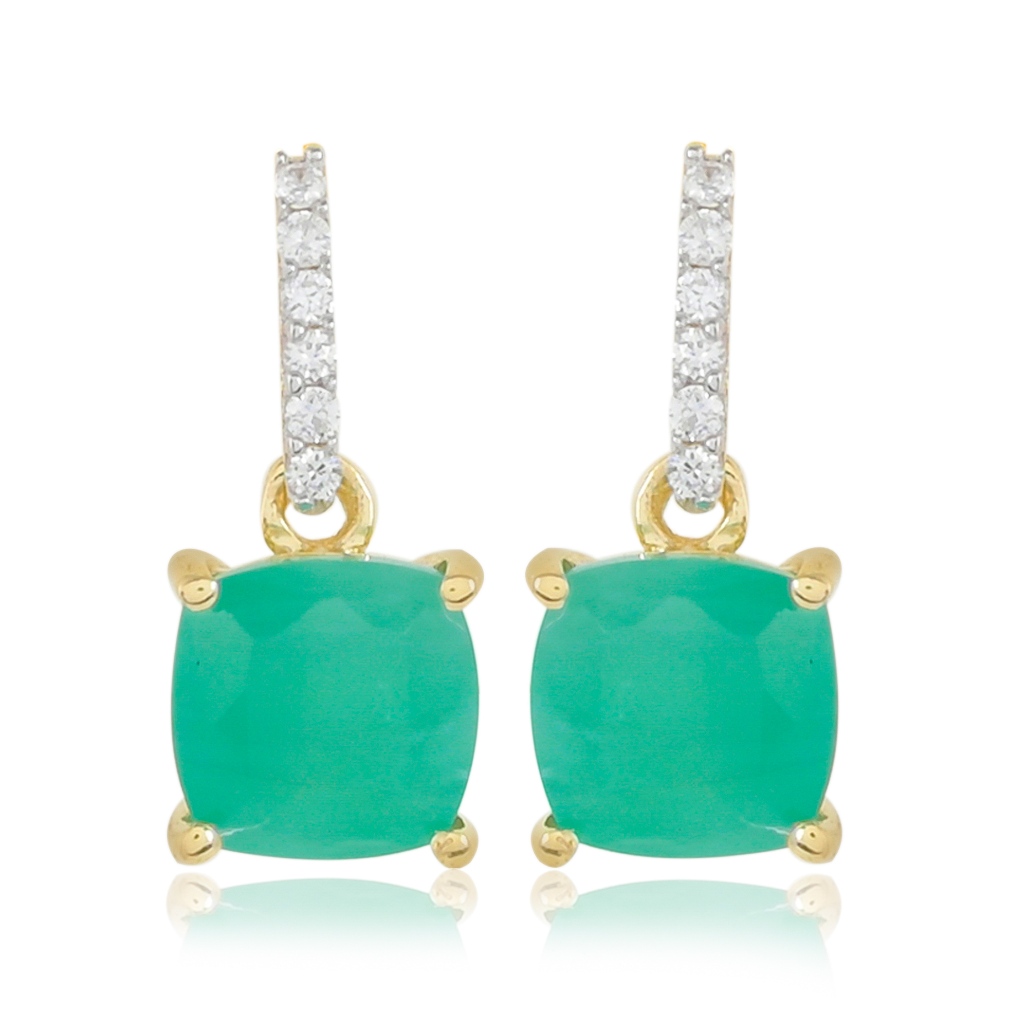 Boucles d'oreilles en or 9 carats, Emeraude et Diamants BeauReal