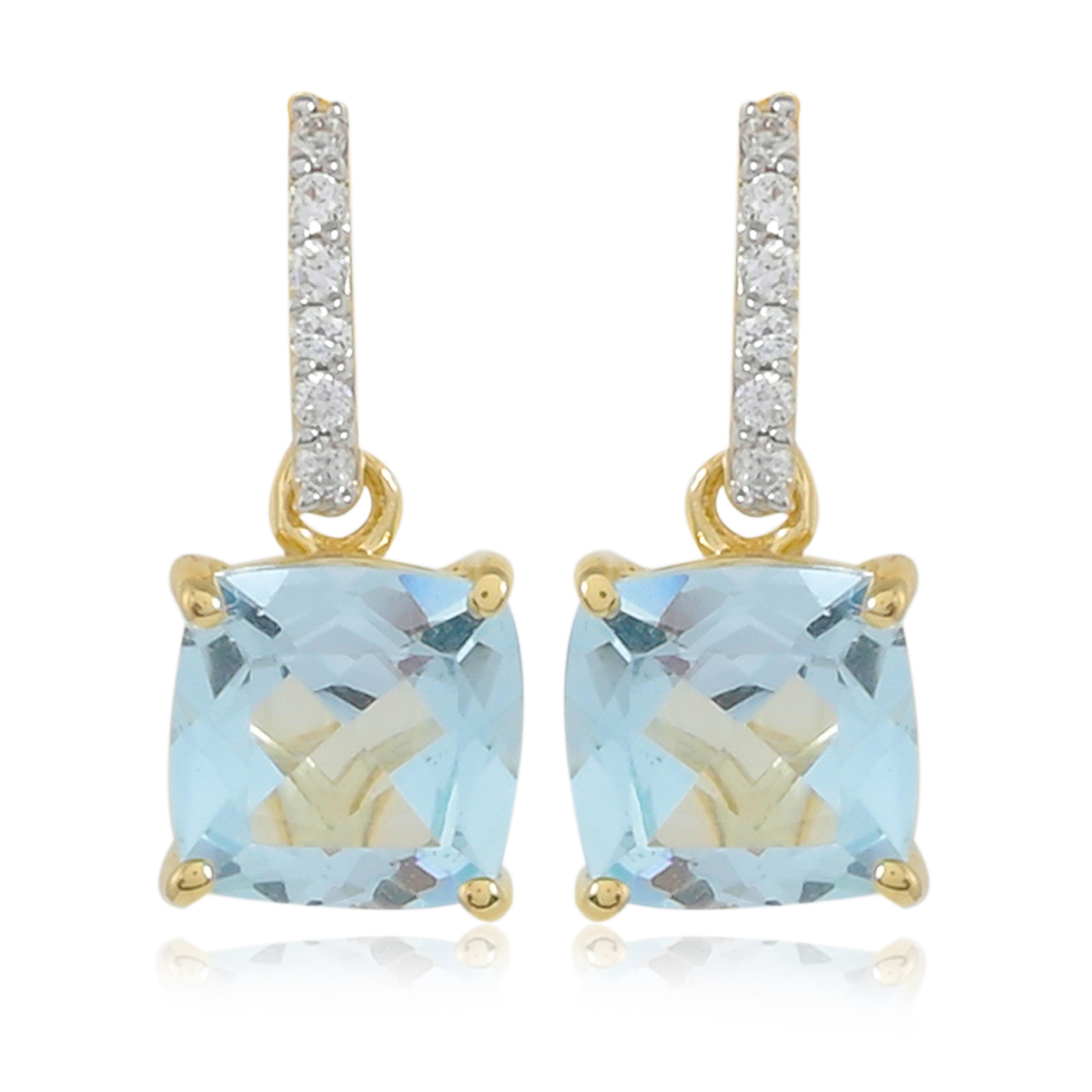 Boucles d'oreilles en or 18 carats, Topaze Bleue et Diamants BeauReal